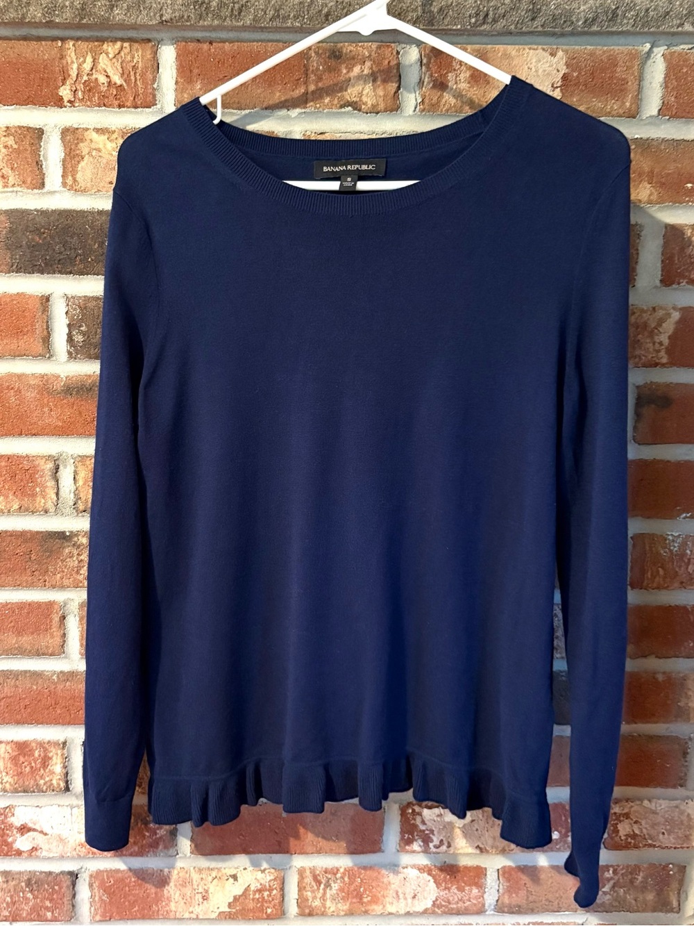 Banana Republic Women's Navy Long-Sleeve Ruffle Sweater Size Small
